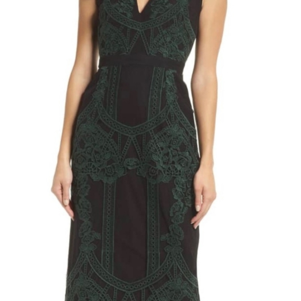 Foxiedox Black Dress with Green Lace Overlay